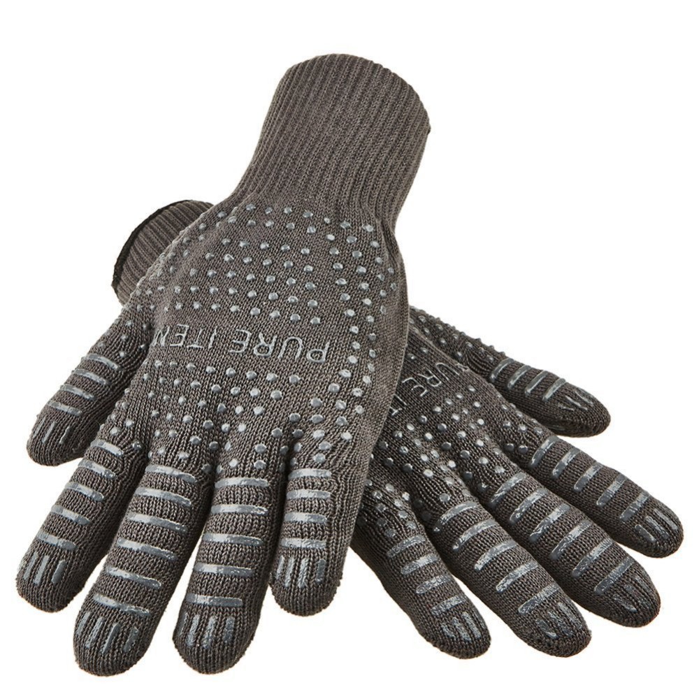 Gray color BBQ Gloves With No-Slip Silicone Grips, Oven Mitts, Fire proof Gloves, Baking, Cooking,Grilling,Kitchen Gloves